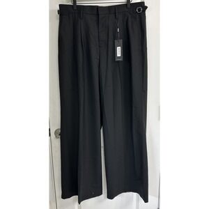 Men Size 36 Wide Leg Side Buckled Flare Pleated Pants Black Luxury